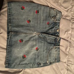 Jean cherry print skirt